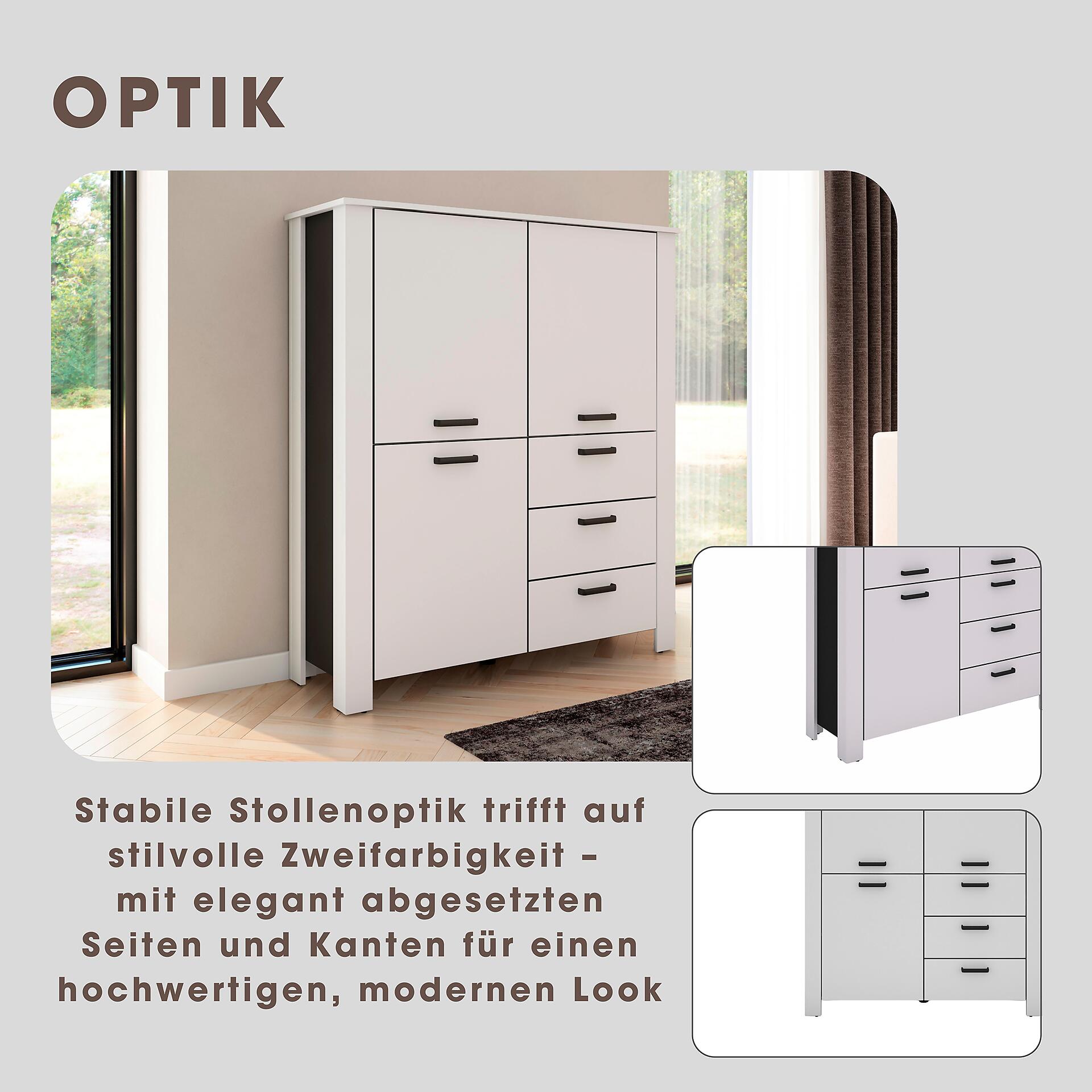 Highboard FARO weiß schwarz B/H/T: ca. 120x137x40 cm