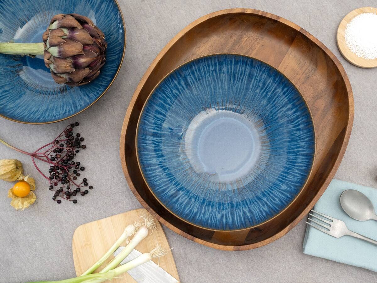 CreaTable Salatschüssel-Set Sea Breeze blau Steinzeug