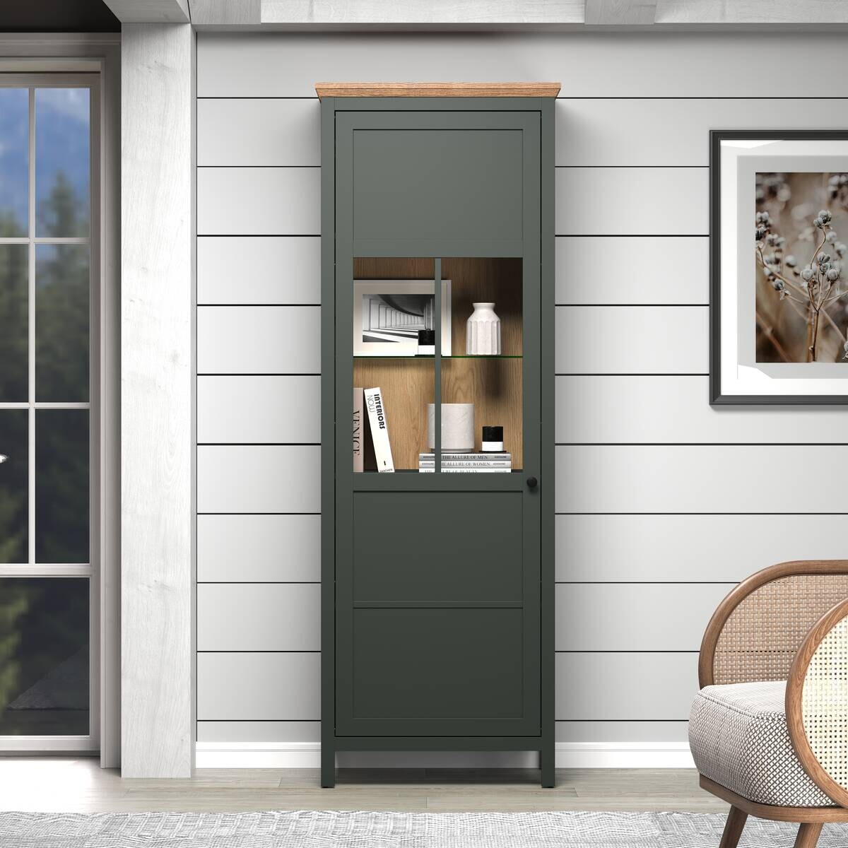 Vitrine Stanton tannengrün Eiche Evoke Coast Nachbildung B/H/T: ca. 69x198x39 cm