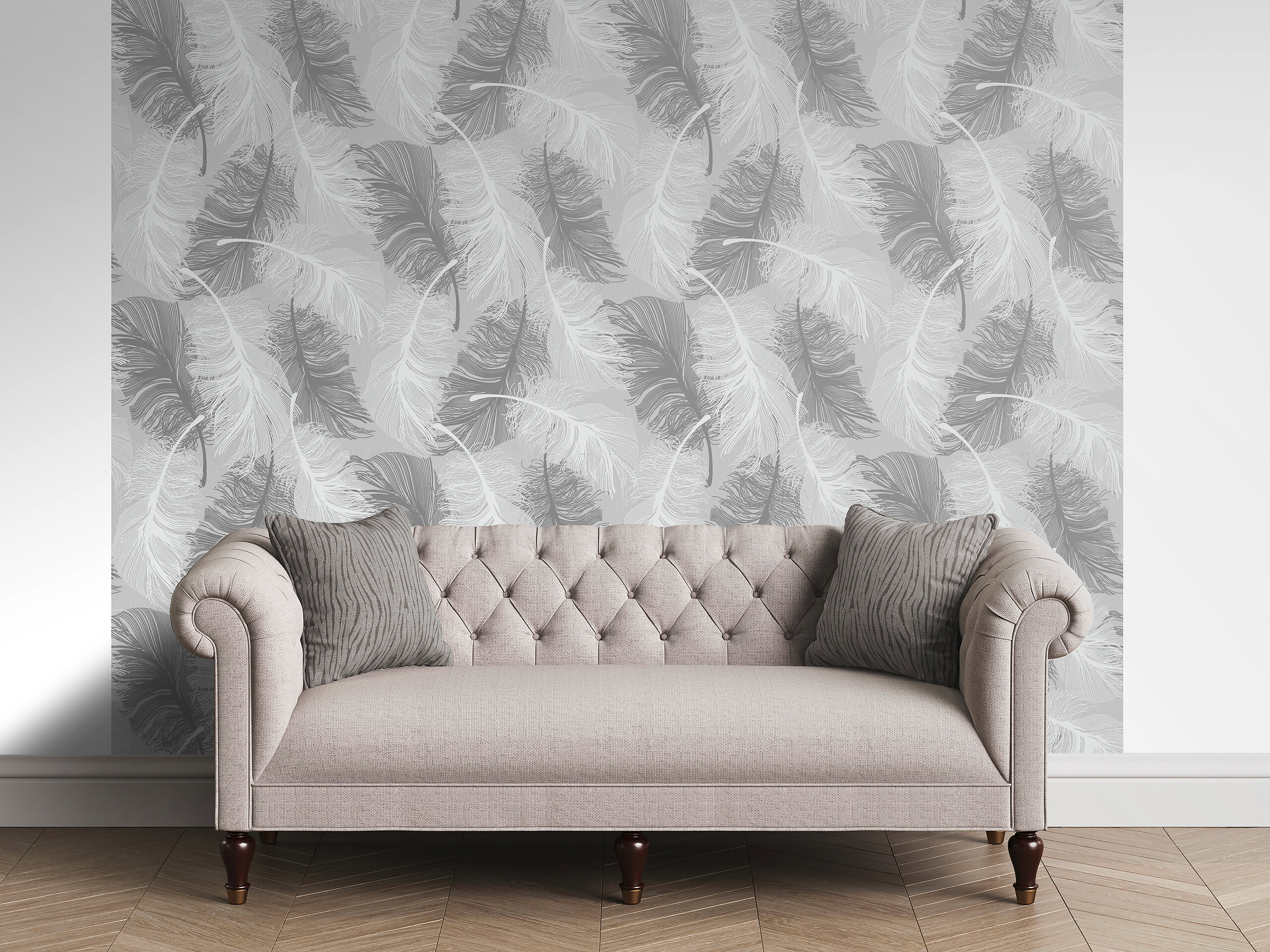 UGEPA Vinyltapete Federn grau weiß B/L: ca. 53x1005 cm glitzernd