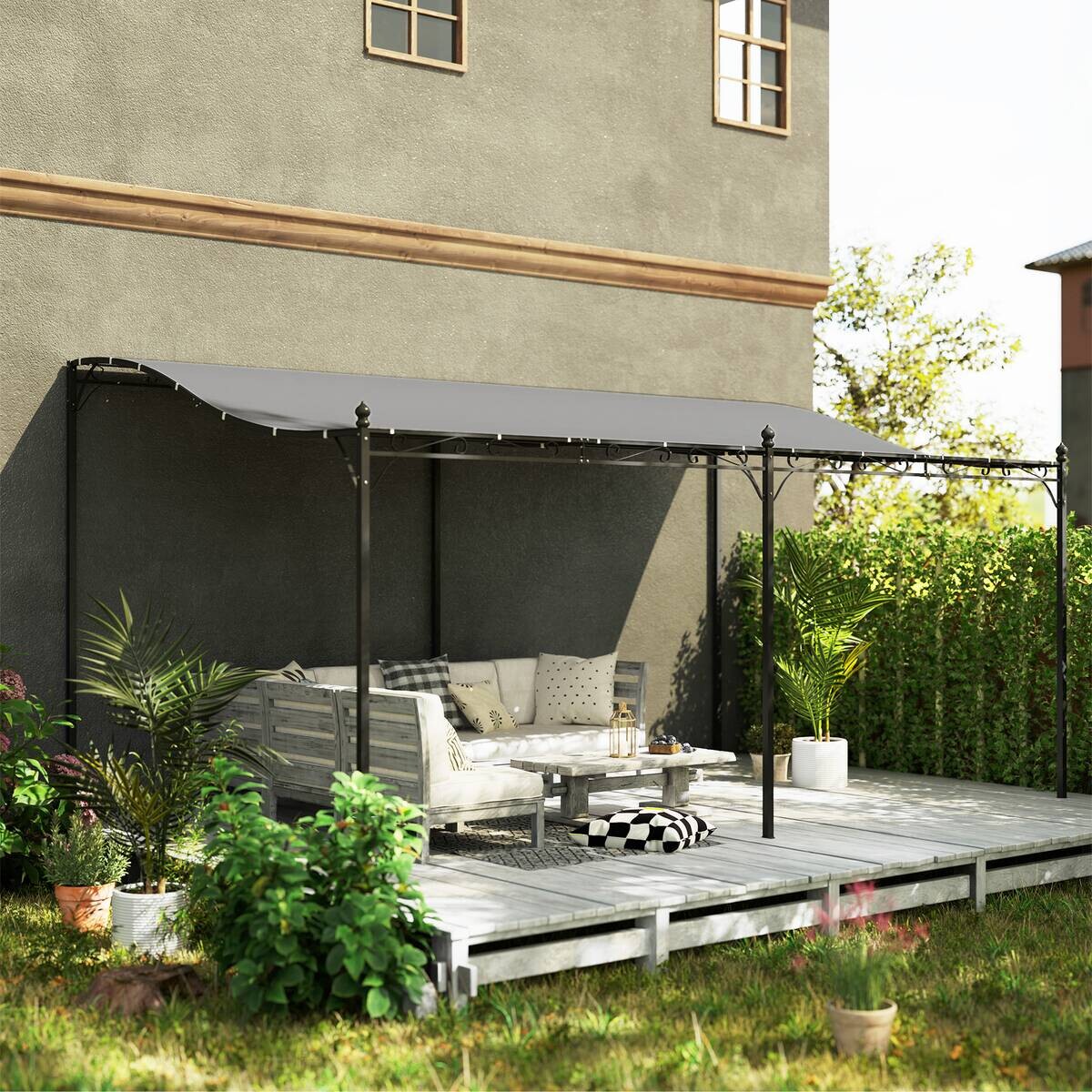 Outsunny Anbaupavillon dunkelgrau Polyester B/H/L: ca. 298x253x491 cm
