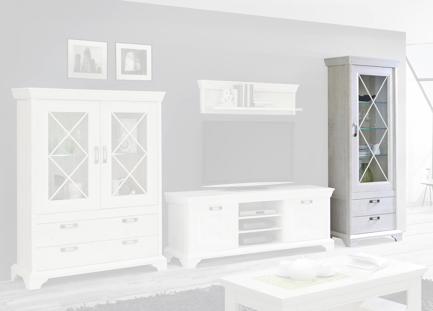 Standvitrine  weiß Pinie Nachbildung B/H/T: ca. 78x210x48 cm