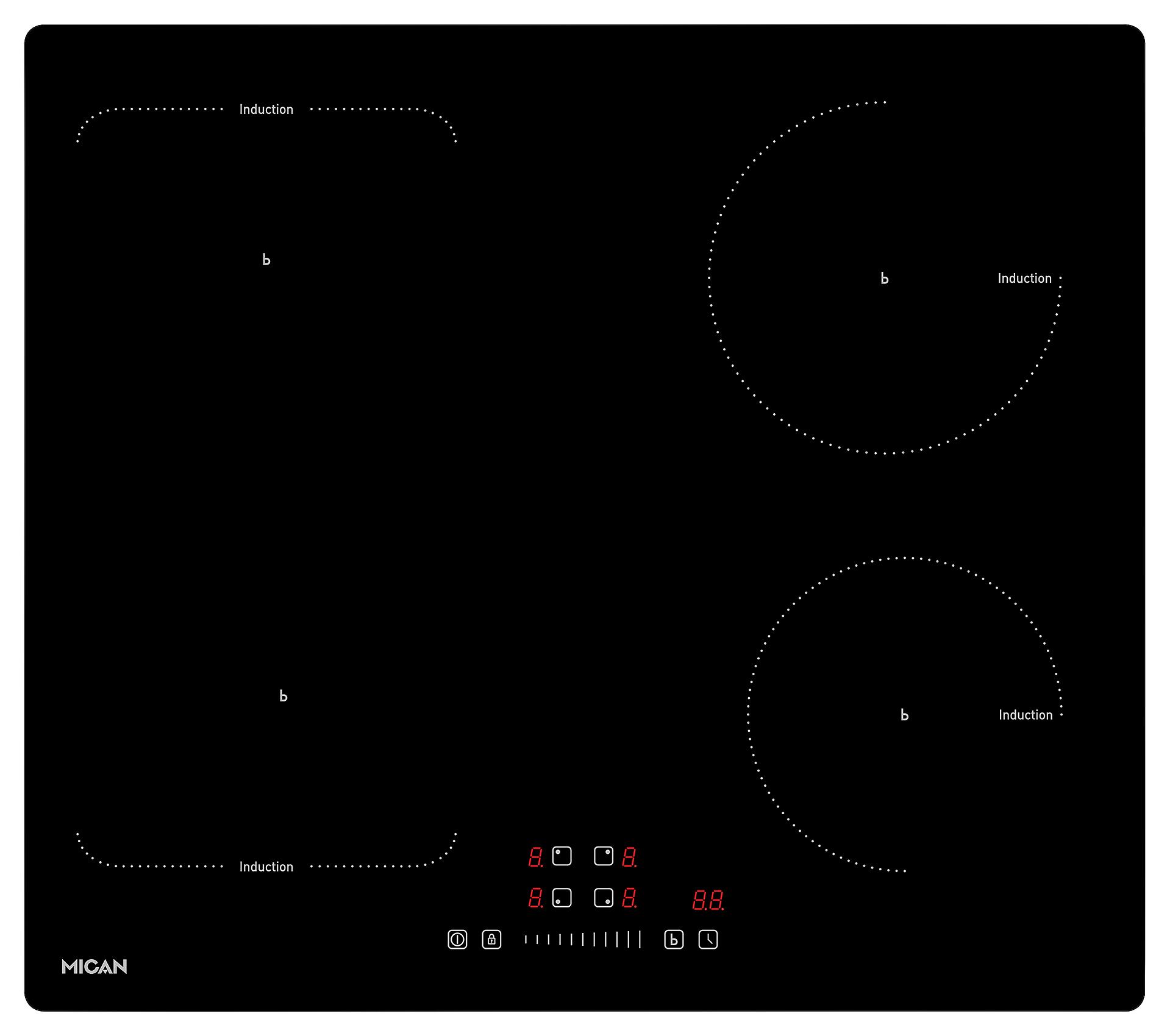 Mican Induktionskochfeld IKA4ZFZ schwarz Schwarzglas B/H/T: ca. 59x5,5x52 cm