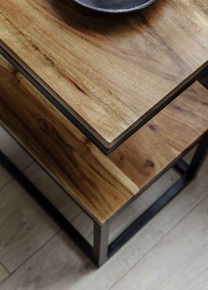 Beistelltisch natur schwarz pulverbeschichtet Echtholz Metall B/H/T: ca. 45x60x30 cm