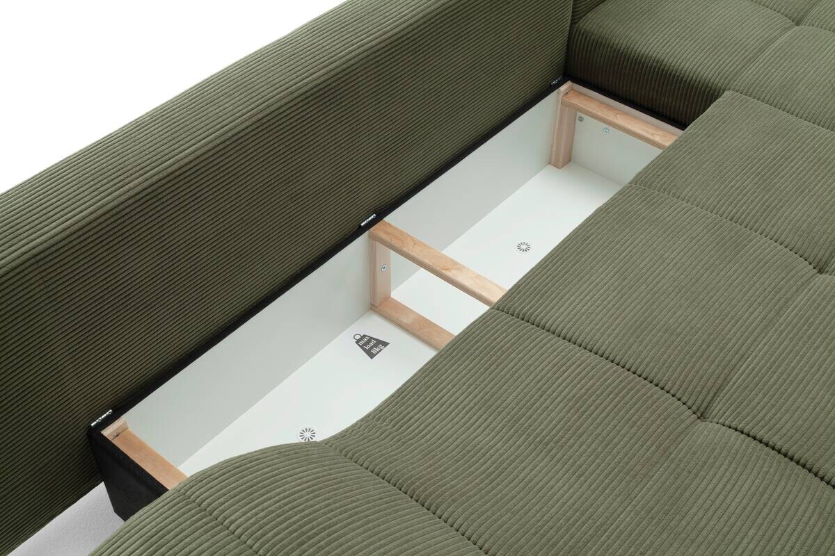 Ecksofa mit Bettfunktion und Bettkasten grün Microfaser B/H/T: ca. 299x92x205 cm