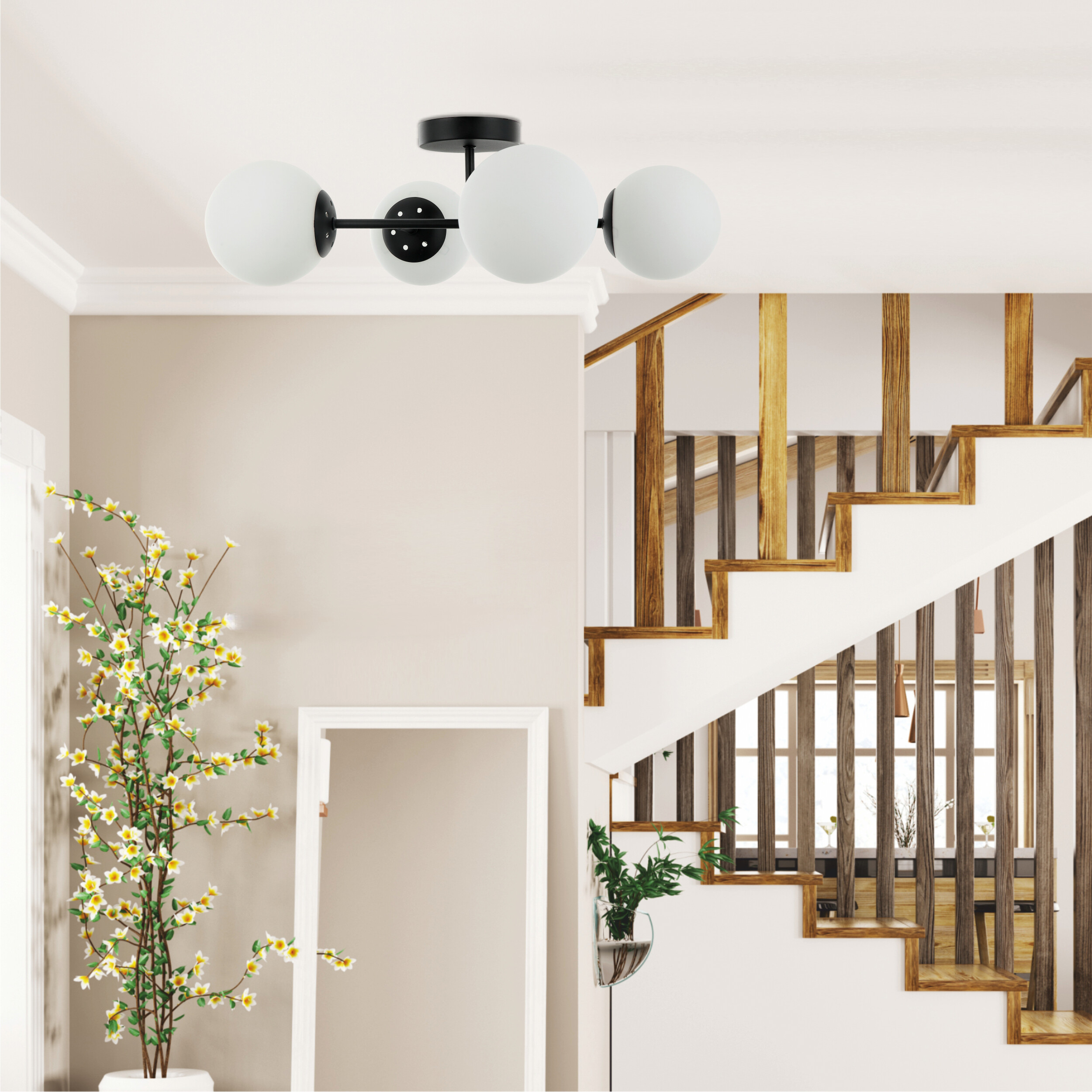 Lamkur Deckenleuchte Maddie schwarz Glas Stahl B/H/L: ca. 19x44x61 cm E14 4 Brennstellen