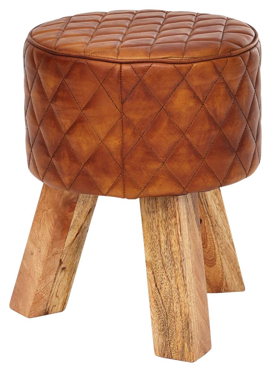 Wohnling Sitzhocker braun natur Leder Echtholz B/H/T: ca. 35x46x35 cm