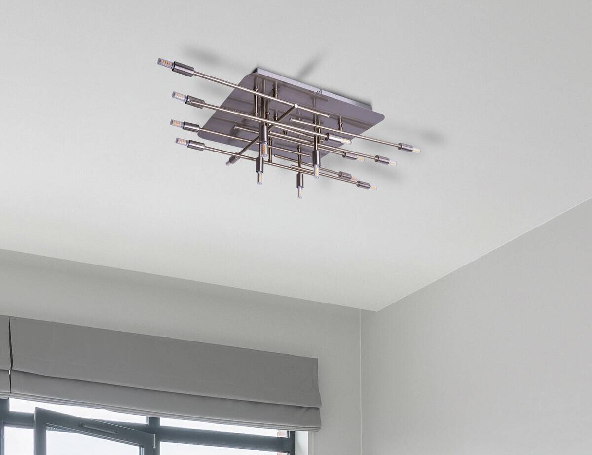 Näve Leuchten Deckenleuchte 1392950 stahlfarbig Metall B/H/T: ca. 70x15x71 cm G9 14 Brennstellen