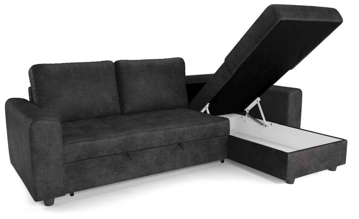 Ecksofa mit Bettfunktion und Bettkasten anthrazit Microfaser B/T: ca. 245x155 cm