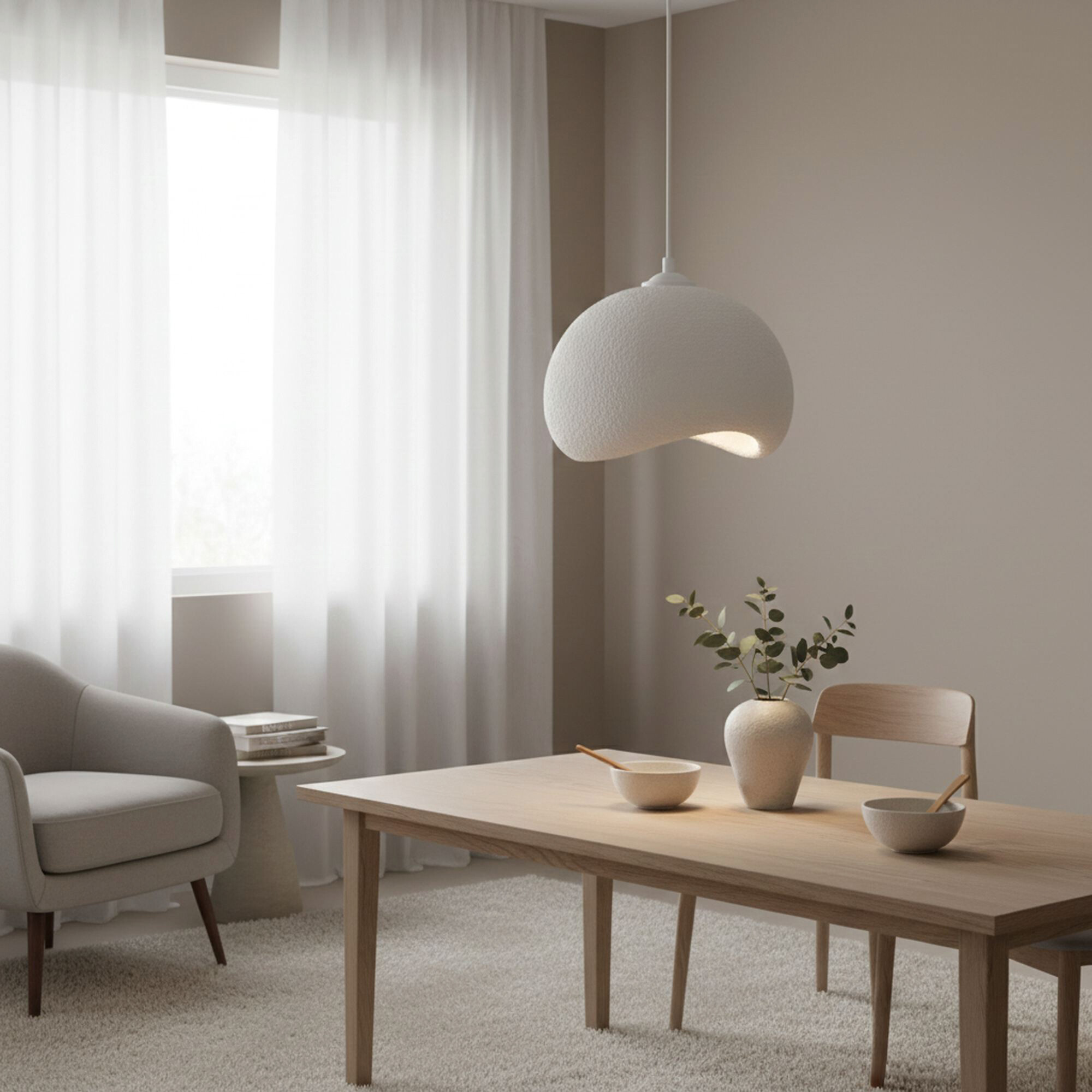 Opviq Pendelleuchte Yontu-15850 weiß Metall Polyester-Mischgewebe B/H/L: ca. 29x120x34 cm E27 1 Brennstellen