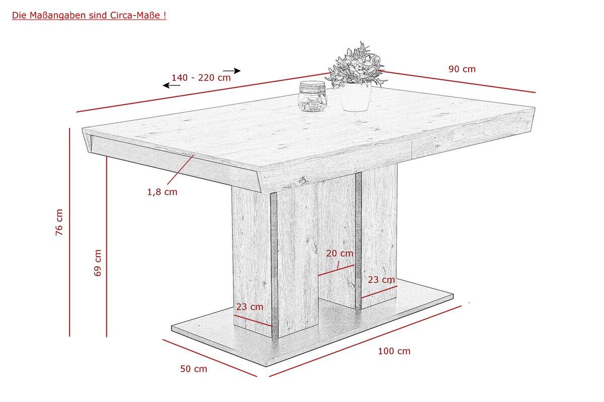 Essgruppe Agnes I Eiche anthrazit Holzwerkstoff B/H/T: ca. 220x76x90 cm