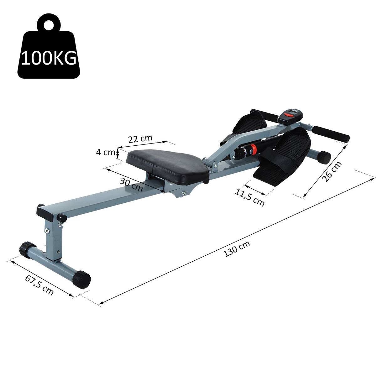 HOMCOM Ruderzugmaschine grauschwarz Stahl B/H/L: ca. 67,5x67x130 cm