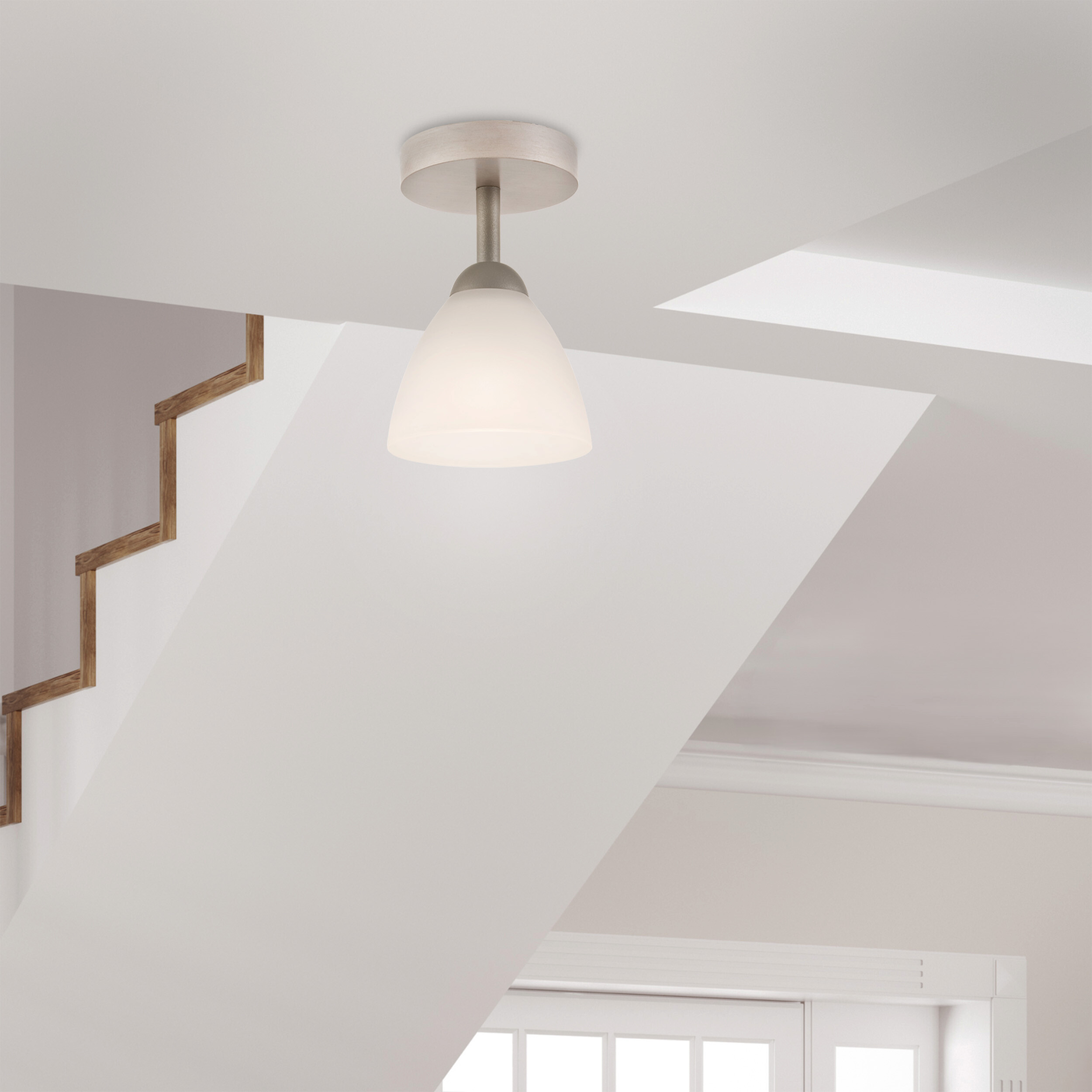 Lamkur Deckenleuchte weiß buche Holz Stahl Glas B/H/L: ca. 20x14x30 cm 1 Brennstellen