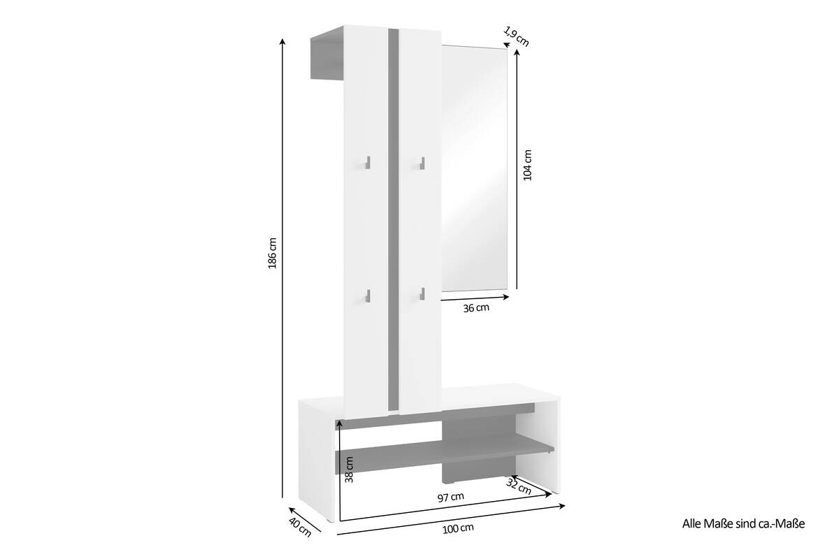 Garderobenset NANTE weiß schwarz B/H/T: ca. 100x186x40 cm