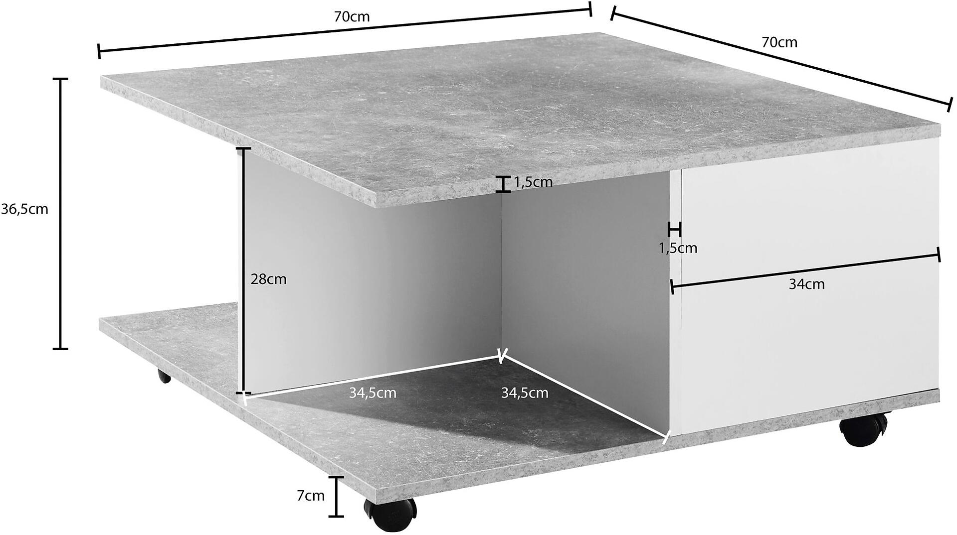 Wohnling Couchtisch weiß B/H/T: ca. 70x36x70 cm