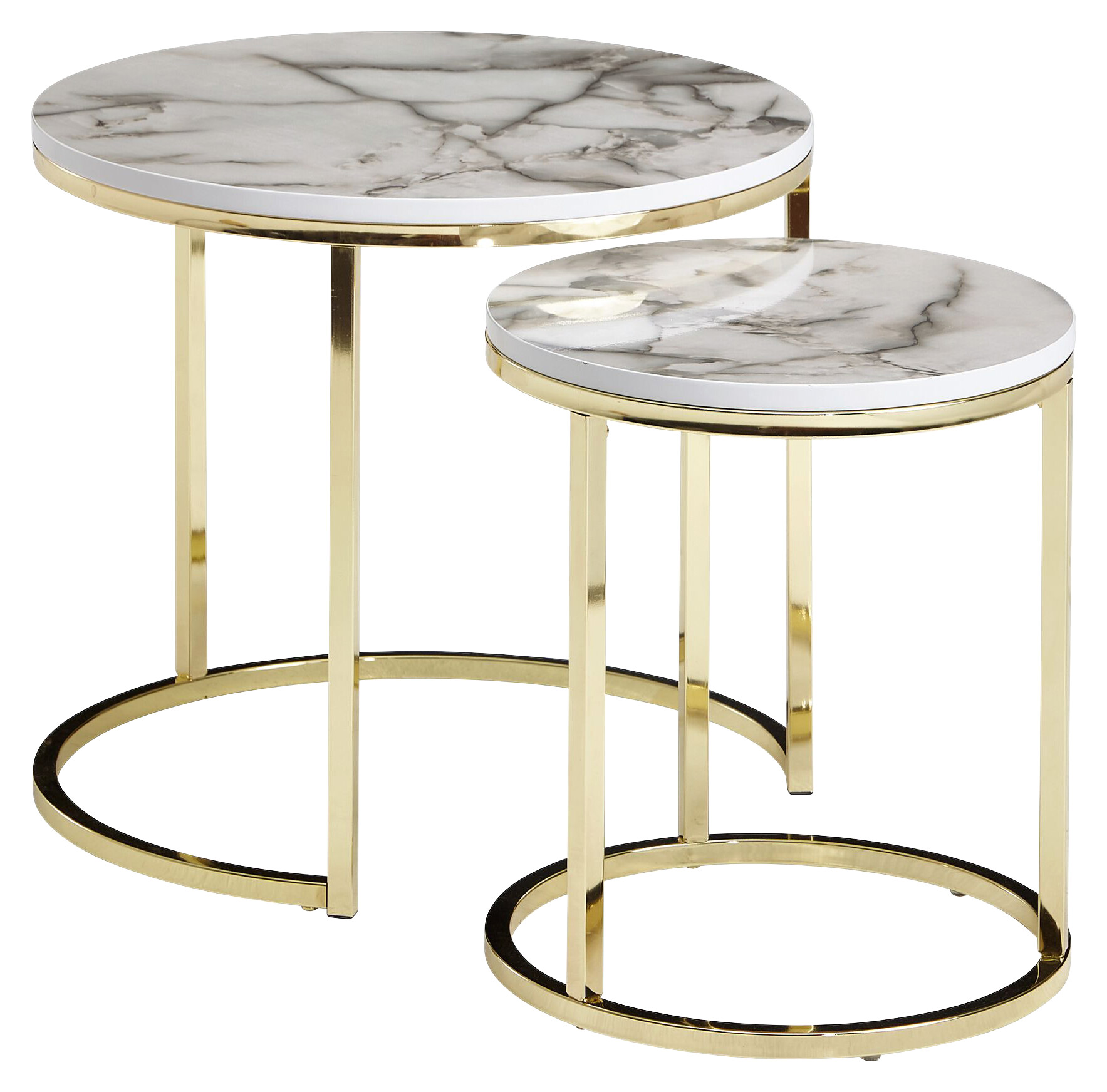 Wohnling Couchtisch 2er-Set. weiß Marmor gold MDF Stahl