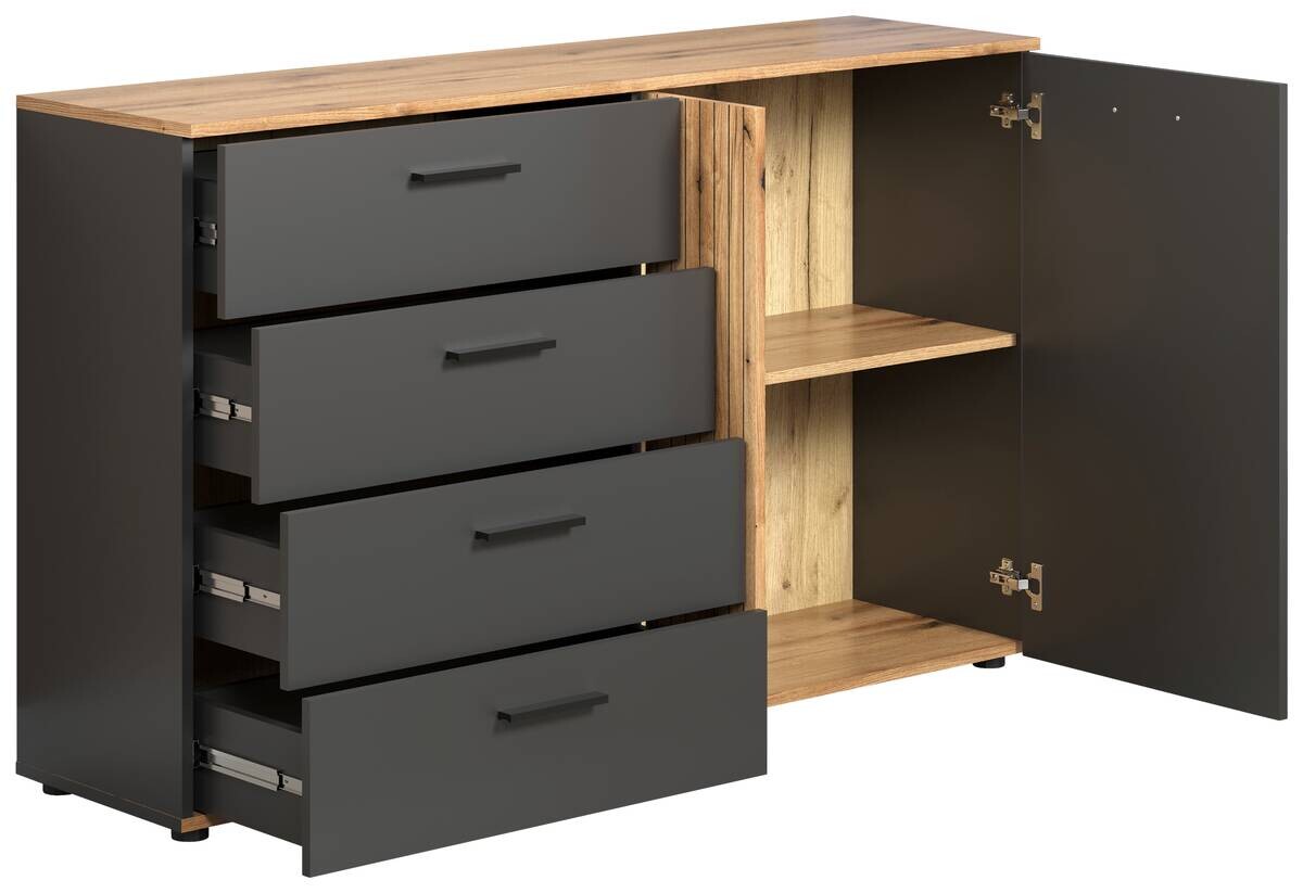 Kommode Esteban anthrazit Eiche Evoke Coast Nachbildung B/H/T: ca. 139x86x38 cm