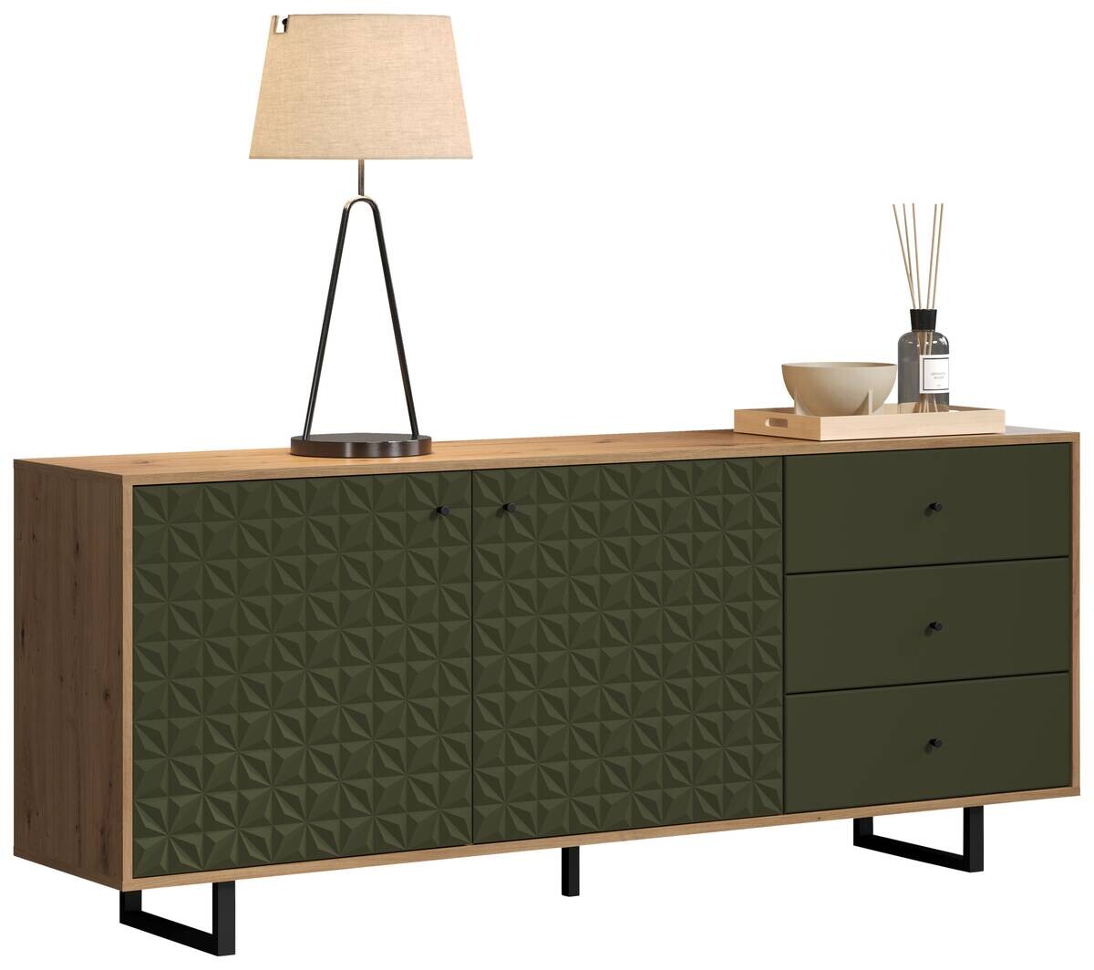 Sideboard Sentra Eiche Artisan Nachbildung grün dunkel B/H/T: ca. 183x75x40 cm