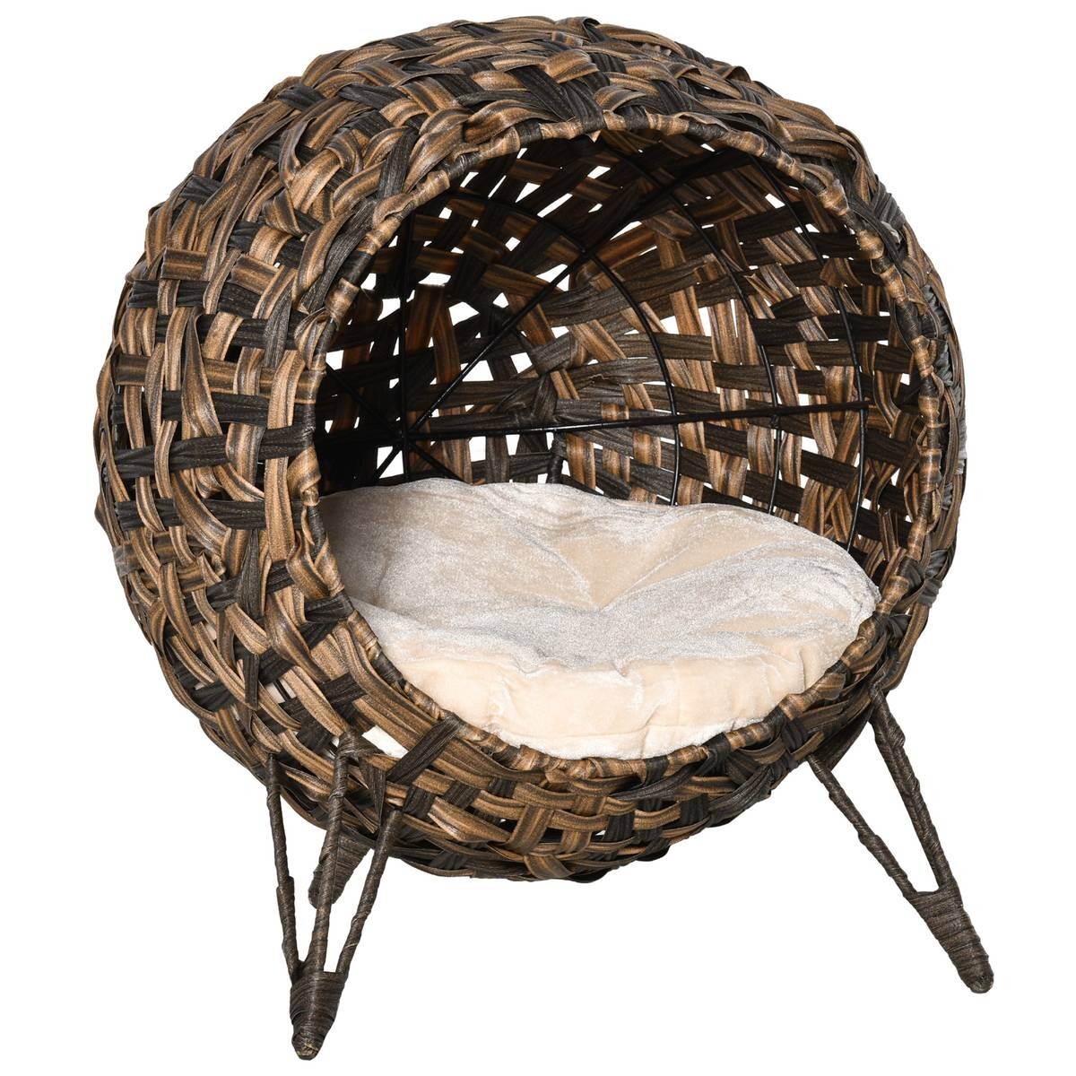 PawHut Katzenhaus braun Rattan B/H/L: ca. 46x58x54 cm