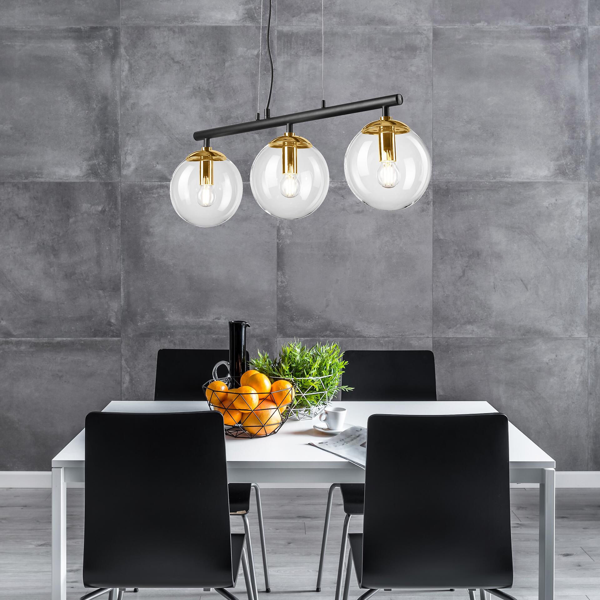 Lamkur Deckenleuchte gold Stahl Glas B/H/L: ca. 12x150x70 cm E14 3 Brennstellen