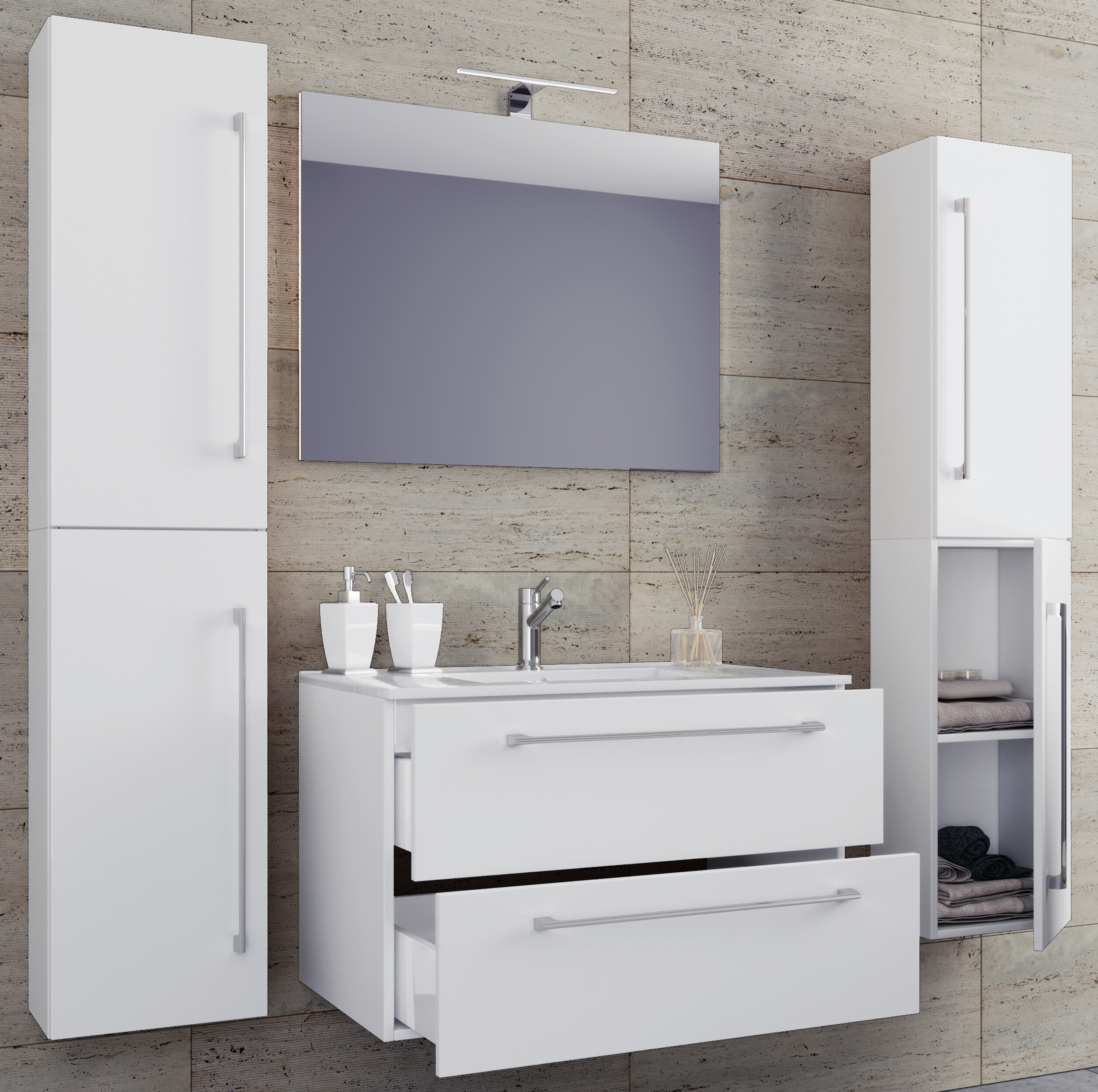 Waschplatz 5tlg-Badinos weiß B/H/T: ca. 80x50x46 cm