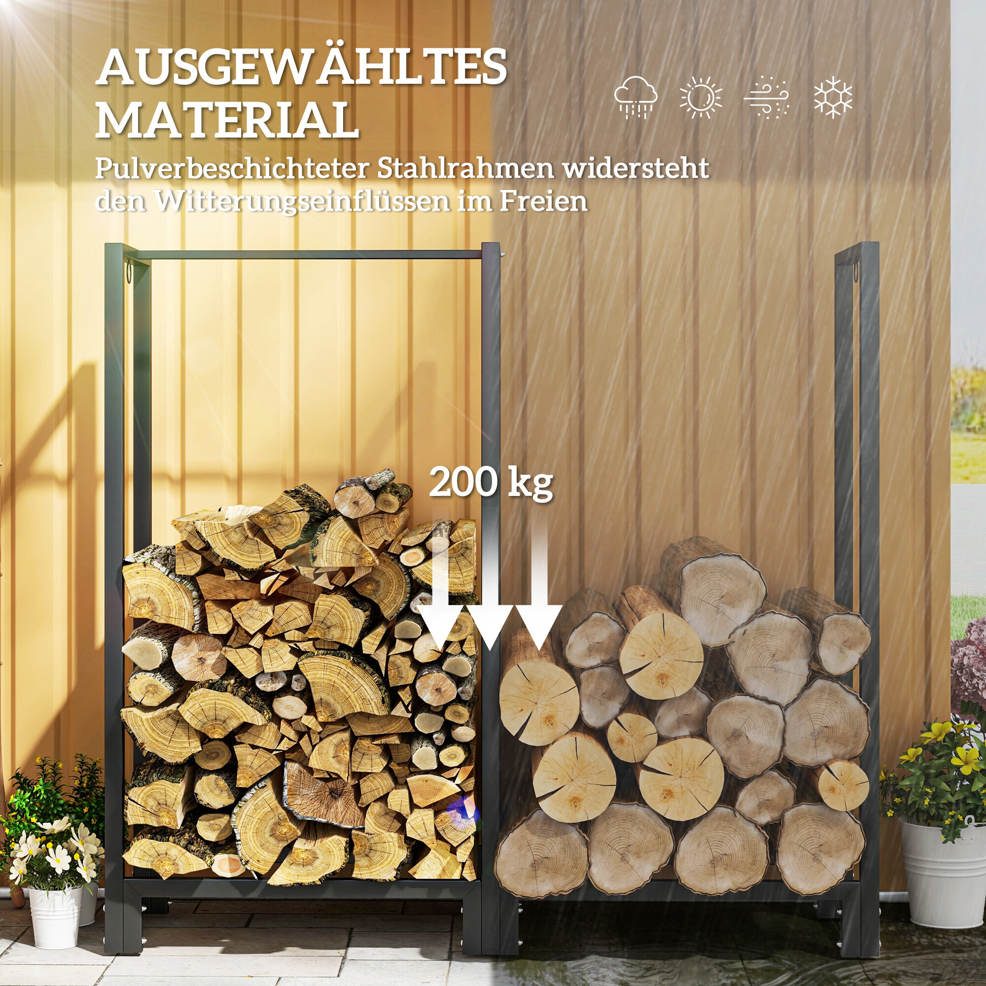 Outsunny Kaminholzregal schwarz B/H/L: ca. 32x115x123 cm