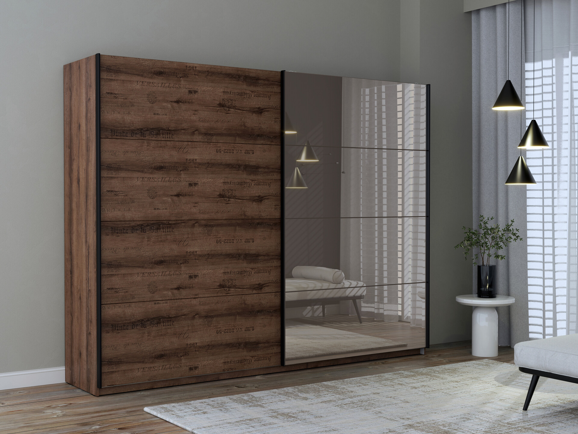 Schwebetürenschrank  schlamm Eiche Nachbildung B/H/T: ca. 269,9x209,7x61,2 cm