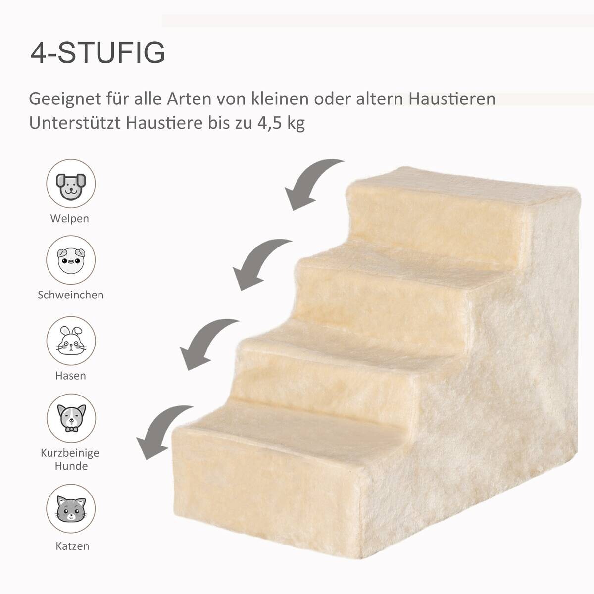 PawHut Haustiertreppe beige Edelstahl B/H/L: ca. 35x44x60 cm