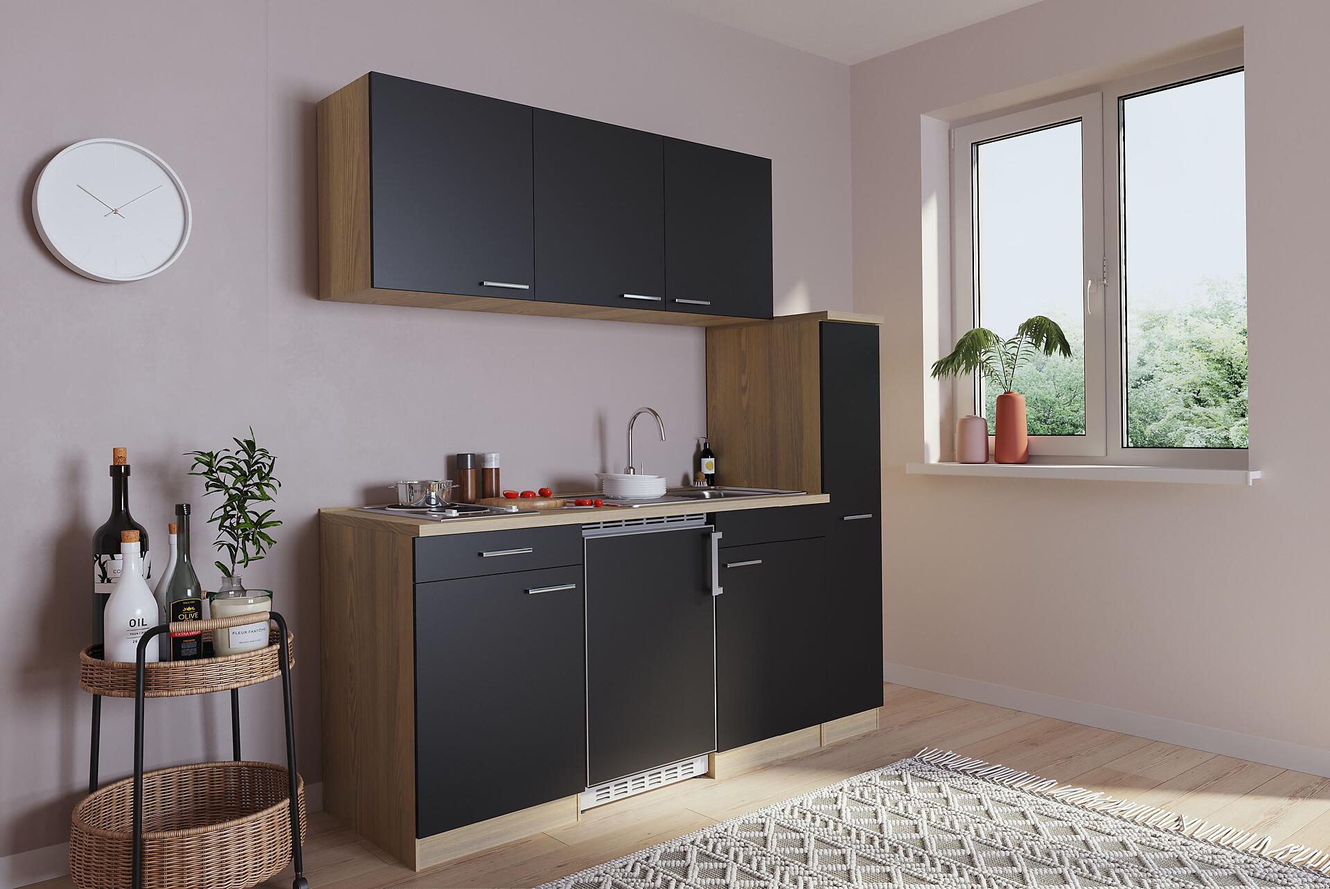 Respekta Küchenblock Economy schwarz matt B/H/T: ca. 180x200x60 cm