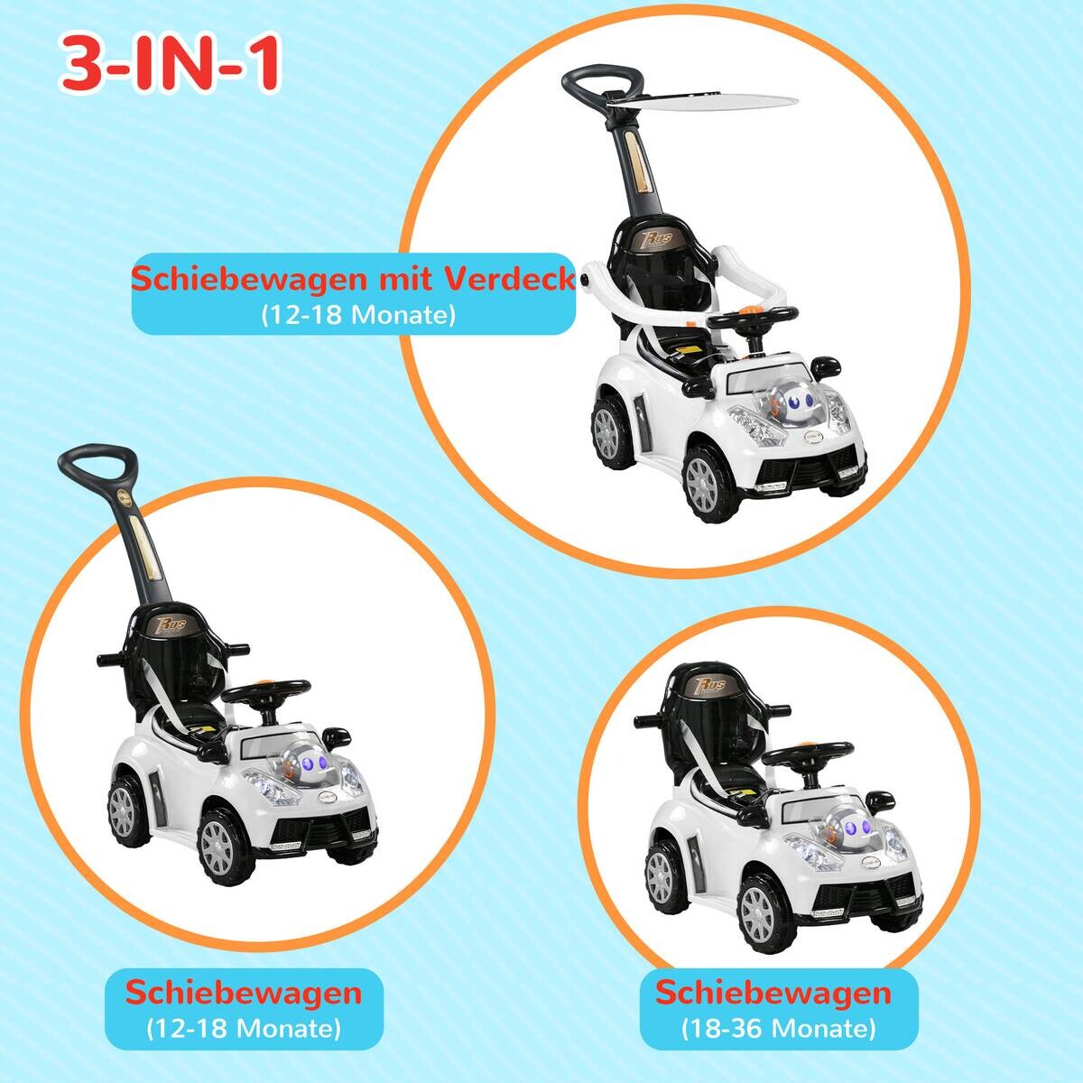 AIYAPLAY Baby-Schiebeauto weiß B/H/L: ca. 39x90x96 cm