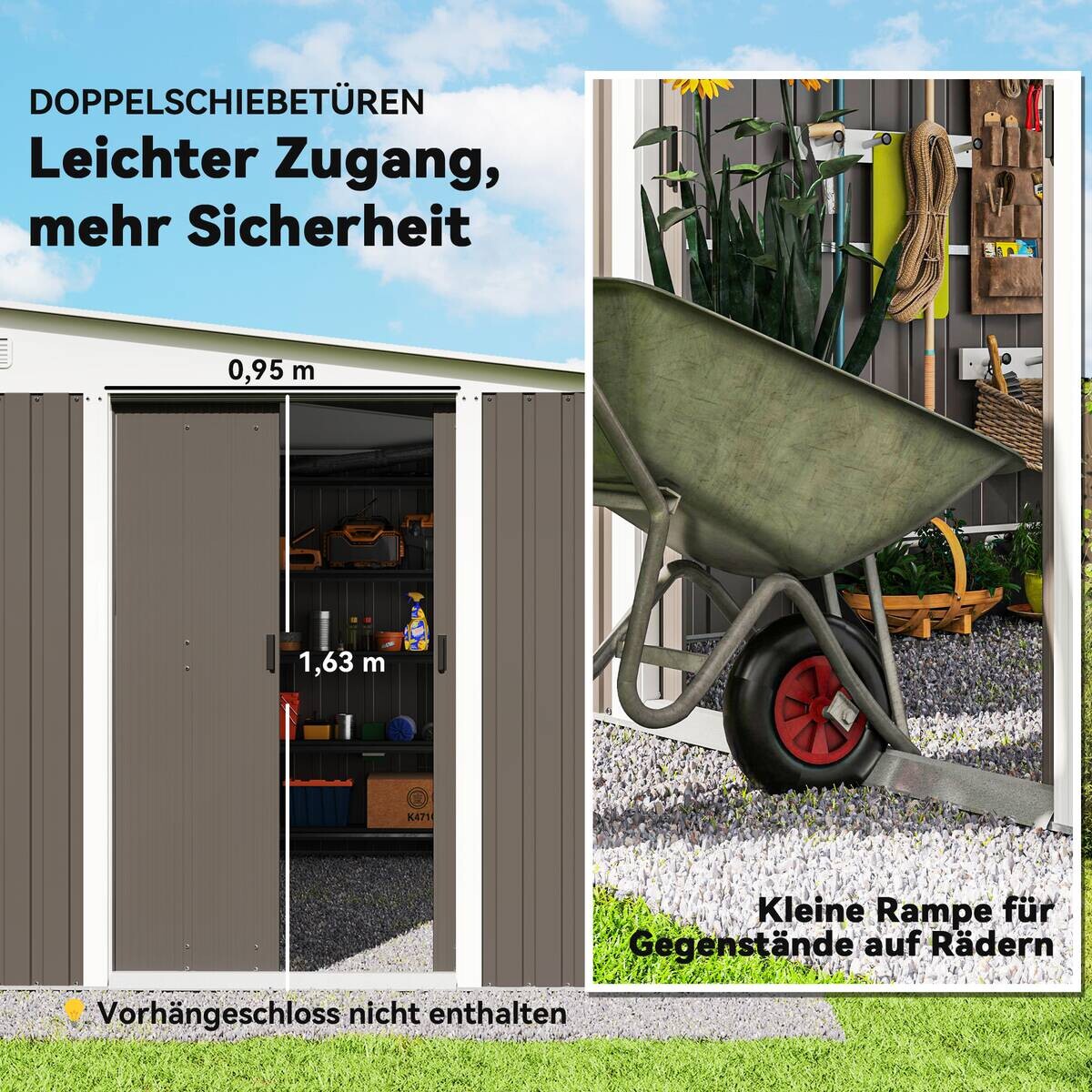 Outsunny Gartenschuppen grau Stahl B/H/L: ca. 345x201x280 cm