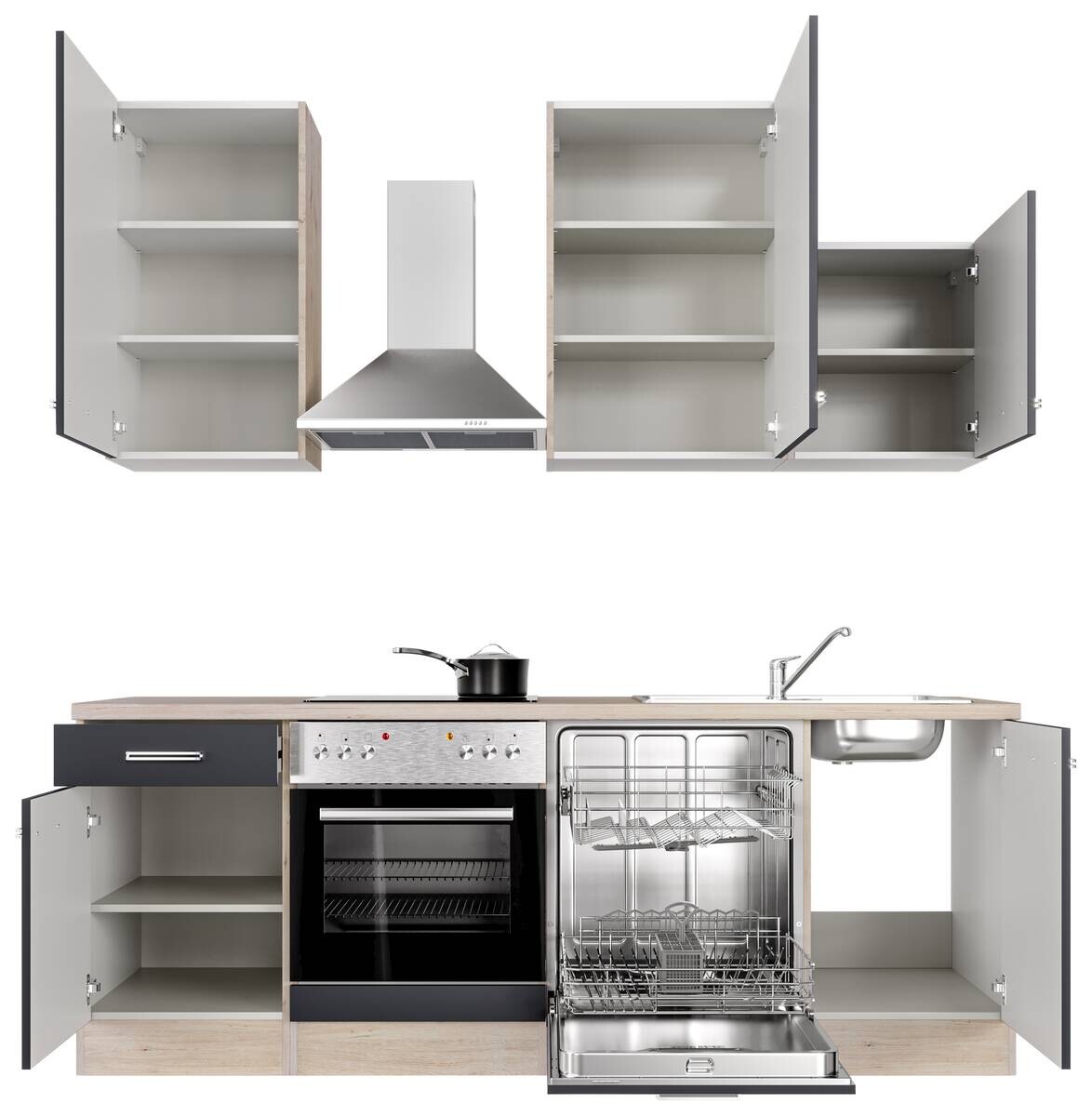 Küchenblock Elva anthrazit strukturiert B/H/T: ca. 220x234x60 cm