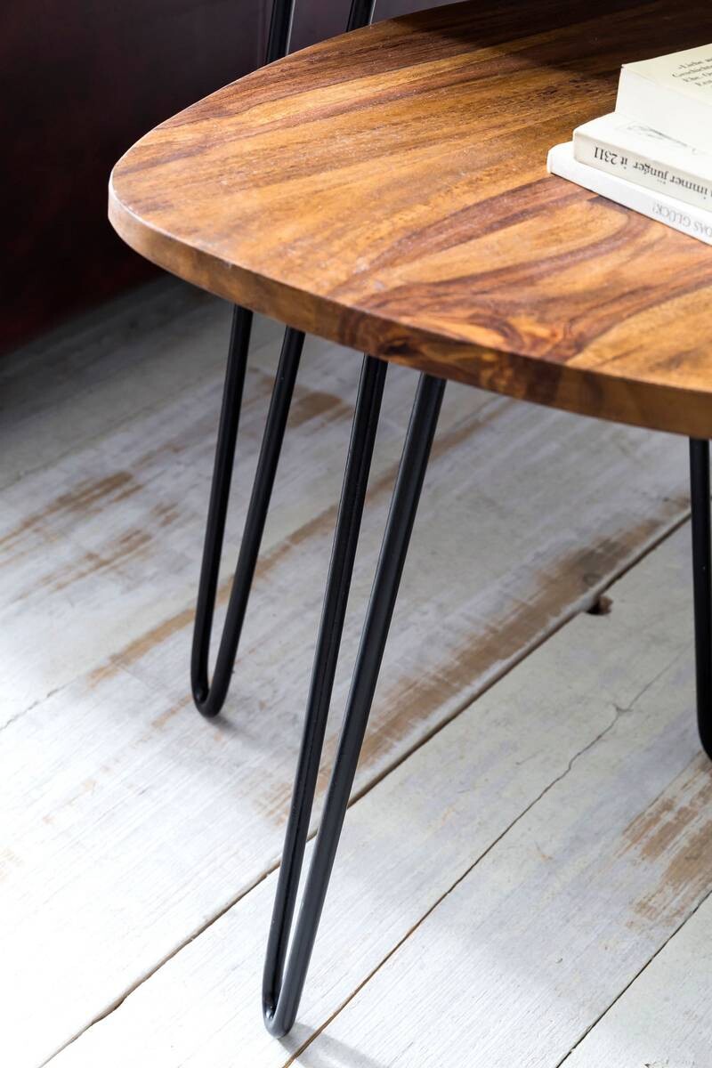 Beistelltisch 2er-Set natur schwarz Echtholz Eisen