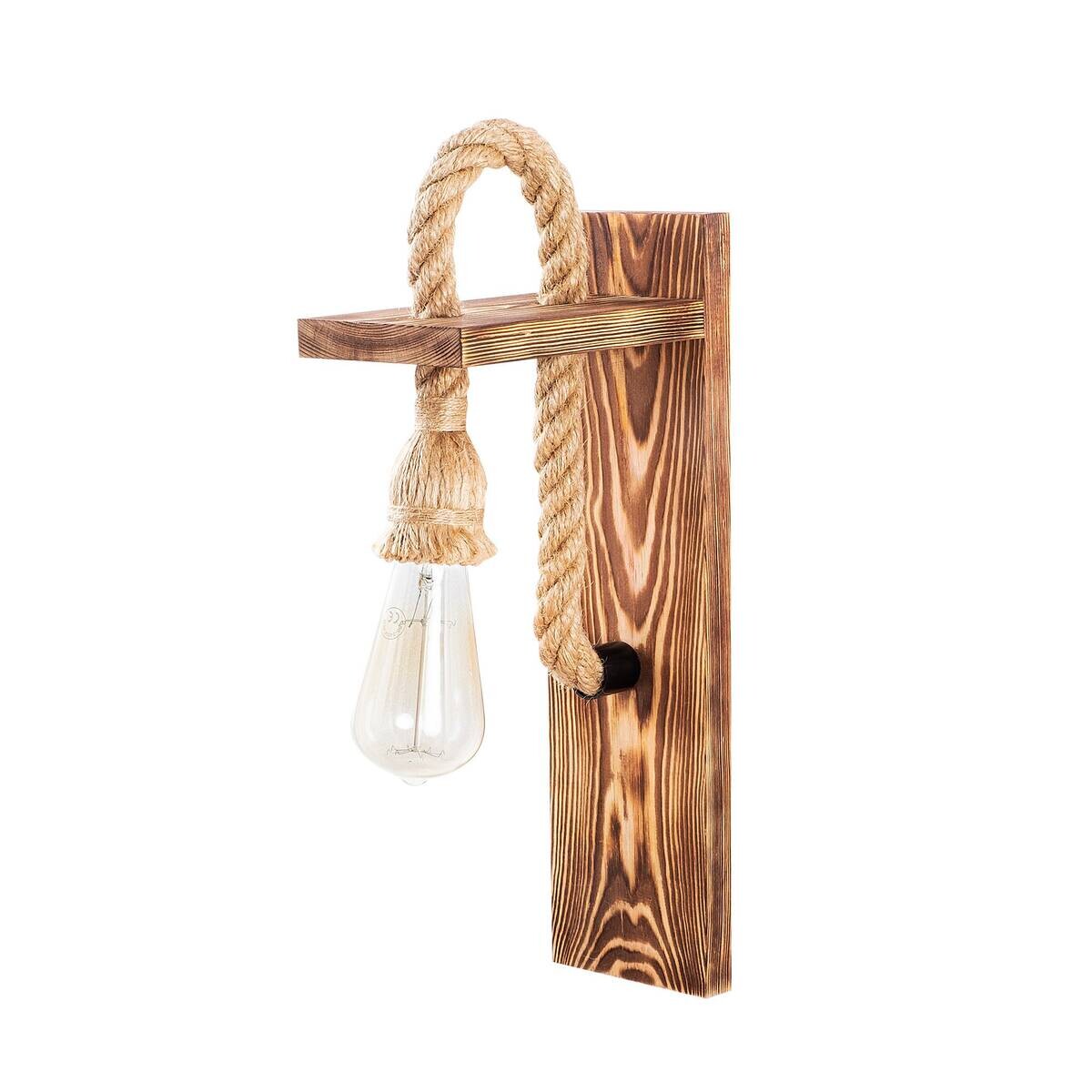 Opviq Wandleuchte Erebos natur Holz B/H/T/L: ca. 18x40x18x11 cm E27 1 Brennstellen