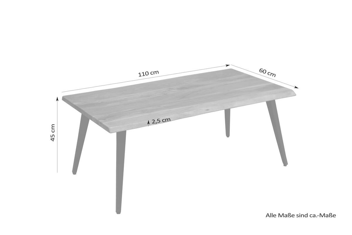 byLIVING Couchtisch CADDY natur schwarz Akazie Metall B/H/T: ca. 110x45x60 cm