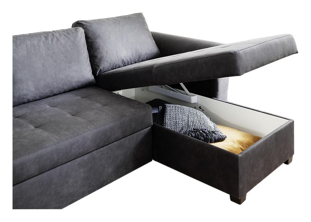 Ecksofa mit Bettfunktion und Bettkasten anthrazit B/H/T: ca. 260x89x155 cm
