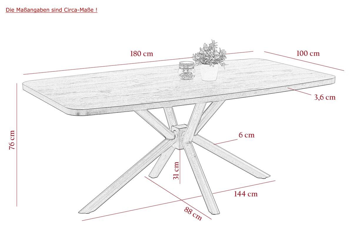 Esstisch Jana II schwarz B/H/T: ca. 180x76x100 cm