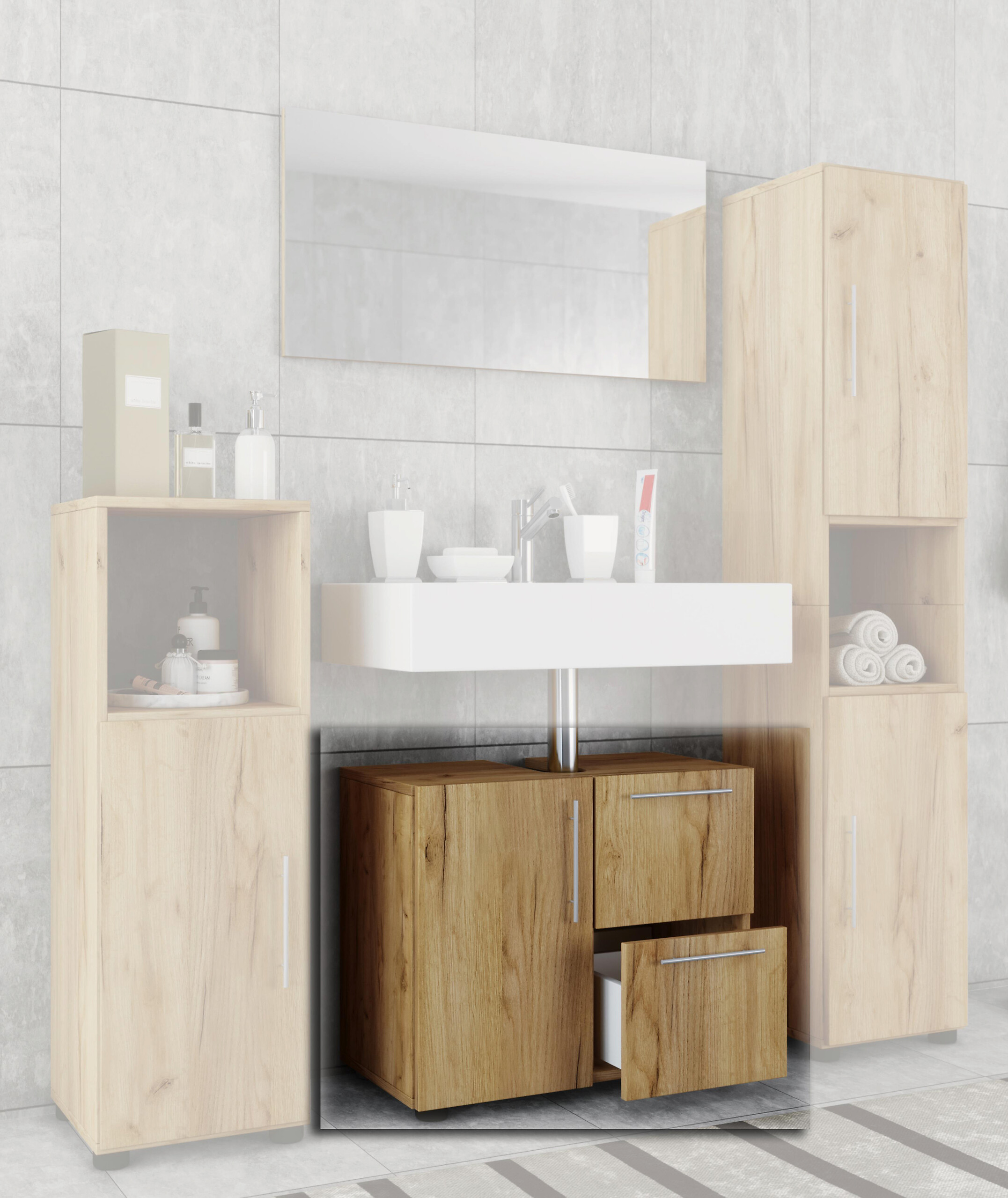 Badunterschrank Flandu Eiche Honig Nachbildung B/H/T: ca. 60x51x30 cm