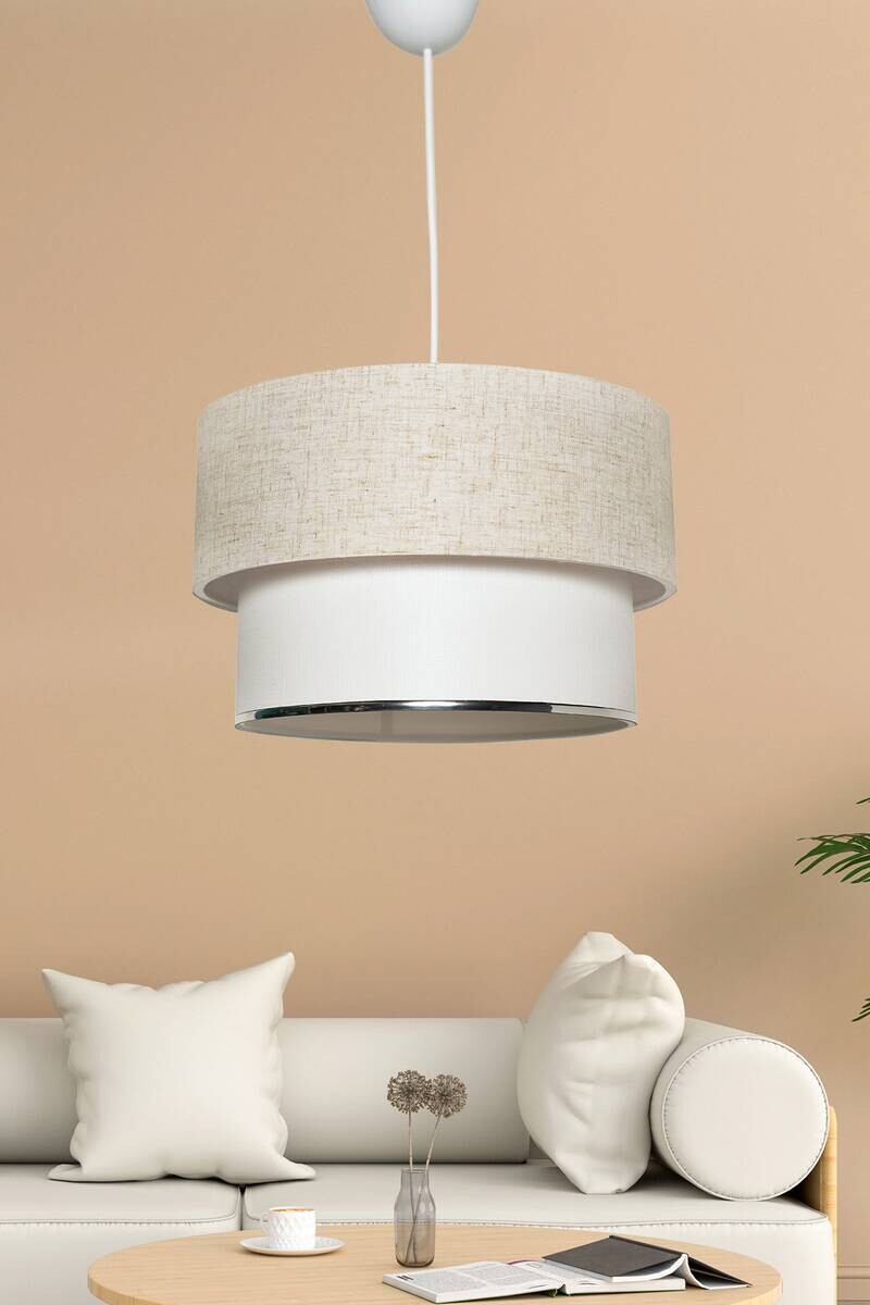 Opviq Pendelleuchte Corbeu creme weiß Metall Baumwolle B/H/L: ca. 30x75x30 cm E27 1 Brennstellen