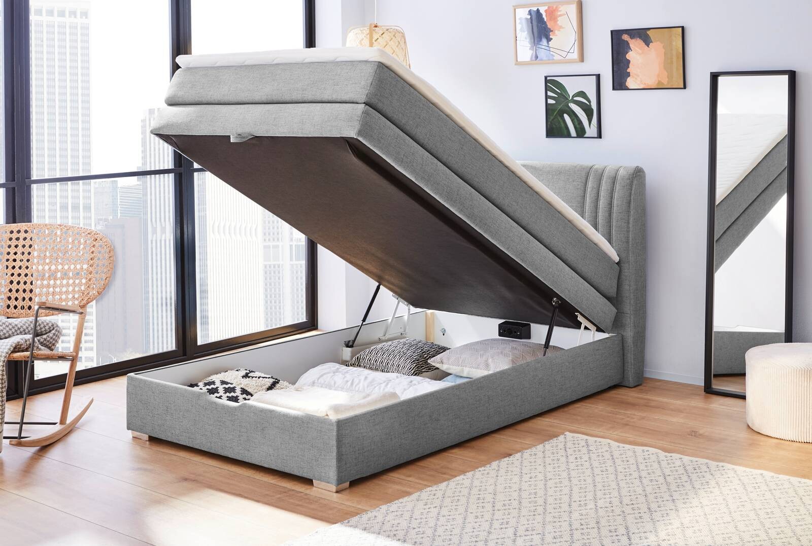 Boxspringbett  grau Liegefläche B/L: ca. 120x200 cm