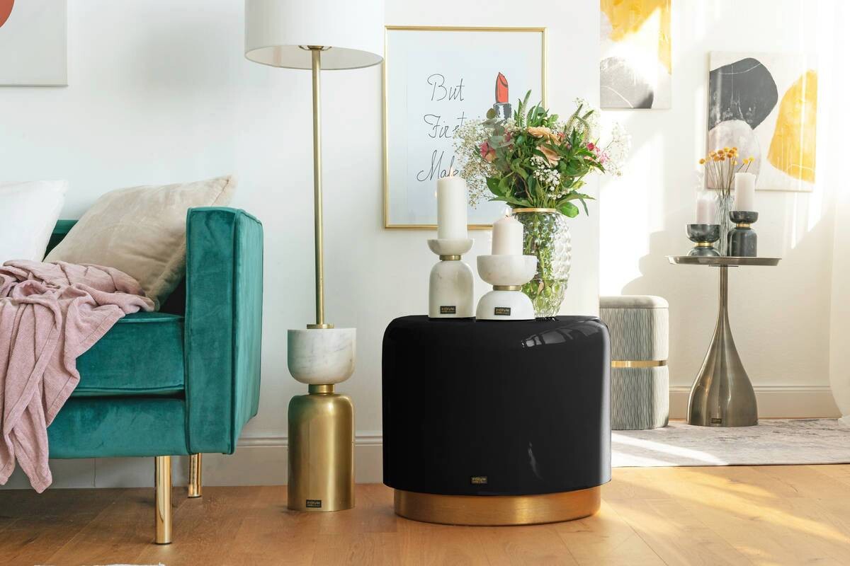 360 Living Hocker Artisse 251 schwarz gold Metall H/D: ca. 43x51,5 cm