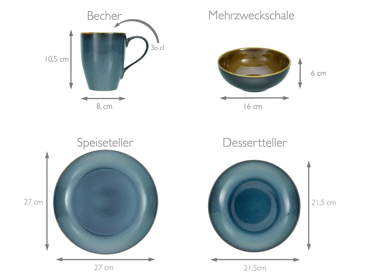 CreaTable Kombiservice Mallorca petrol Keramik 16 tlg.