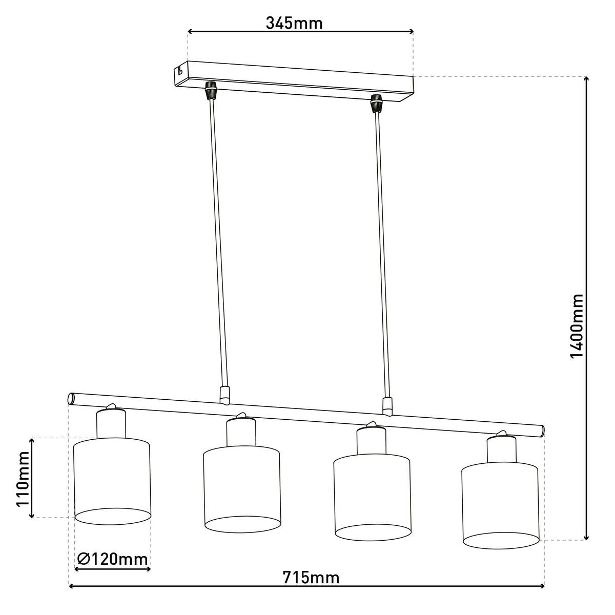 Näve Leuchten Pendelleuchte 7092014 braun Textil Metall B/H/T: ca. 12x140x72,4 cm E14 4 Brennstellen