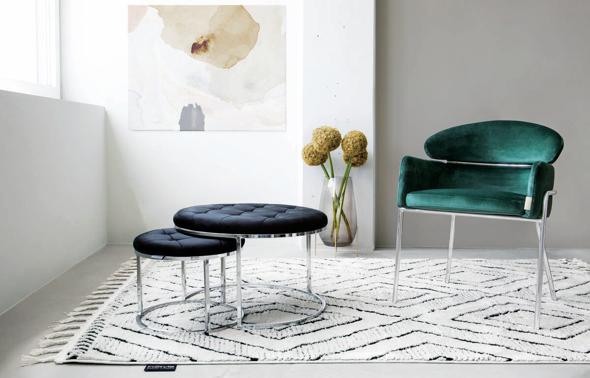 360 Living Hocker Myla 100 2er-Set schwarz silber Samt Metall H/D: ca. 41x60 cm