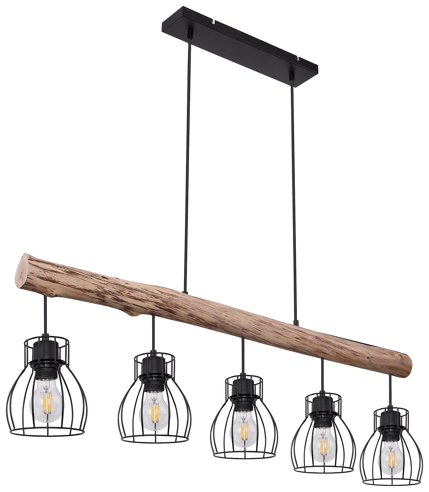 GLOBO Pendelleuchte Mina natur schwarz Holz Metall B/H: ca. 104x140 cm E27 5 Brennstellen
