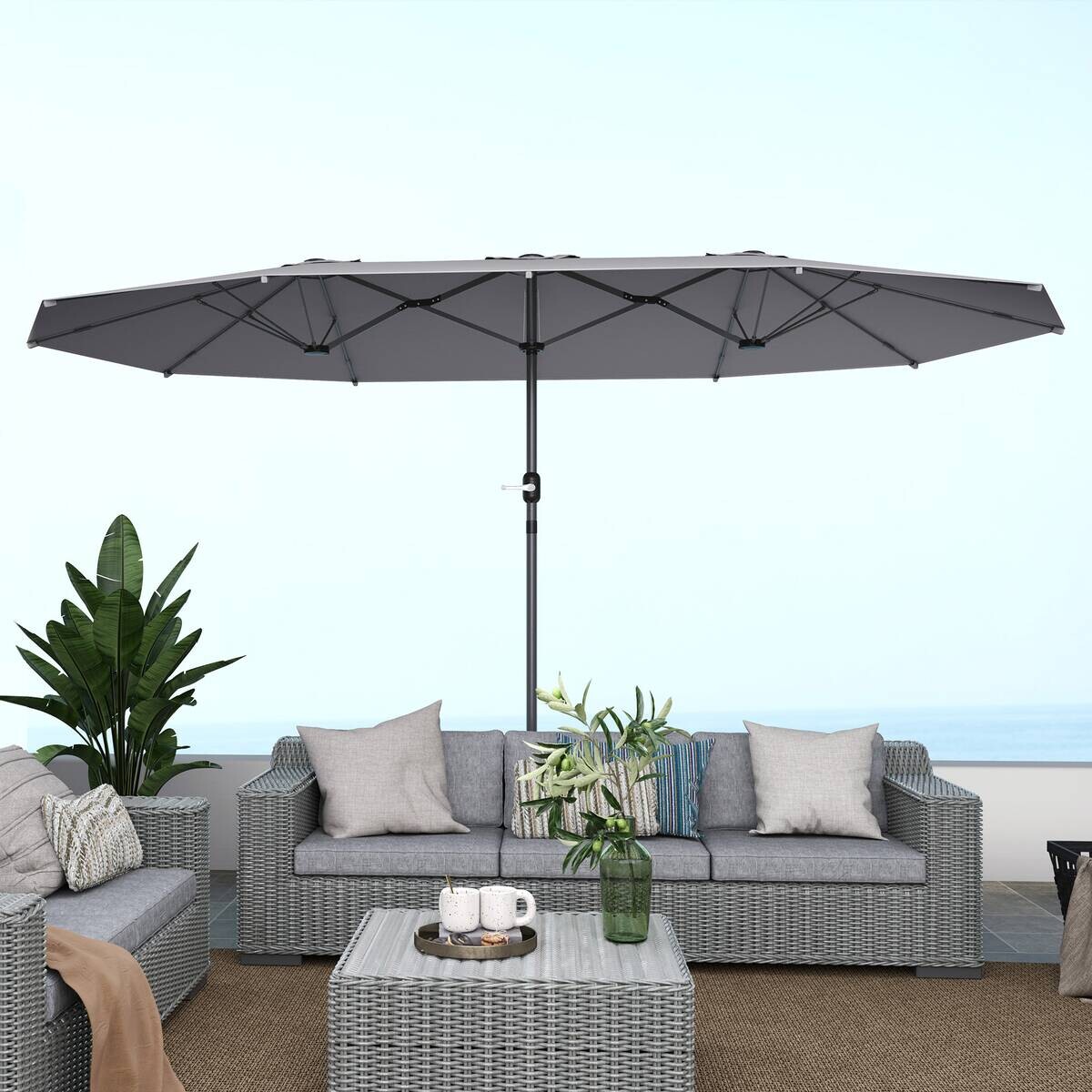 Outsunny Doppelsonnenschirm dunkelgrau Stahl B/H/L: ca. 260x240x436 cm