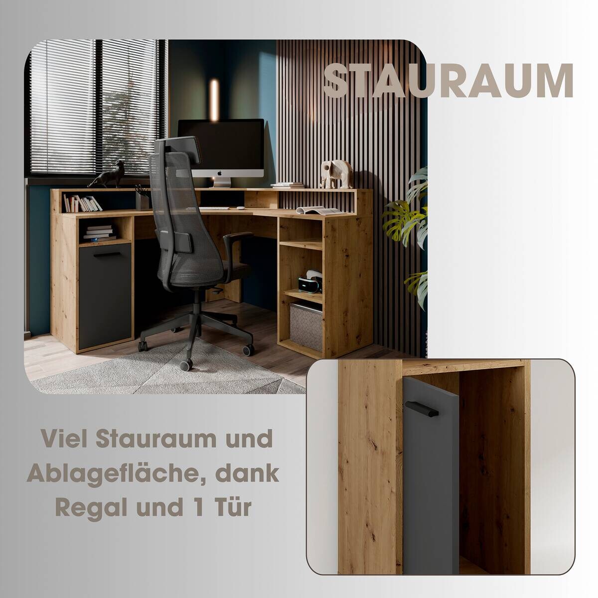 Eckschreibtisch FOX Eiche anthrazit B/H/T: ca. 139x90,8x139 cm