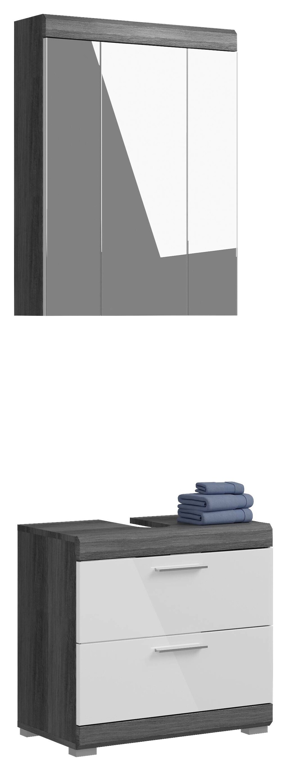 Badezimmer-Set Scout Rauchsilber Nachbildung weiß Hochglanz B/H/T: ca. 60x191x34 cm Badezimmer-Set Scout Rauchsilber Nachbildung weiß Hochglanz B/H/T: ca. 60x191x34 cm