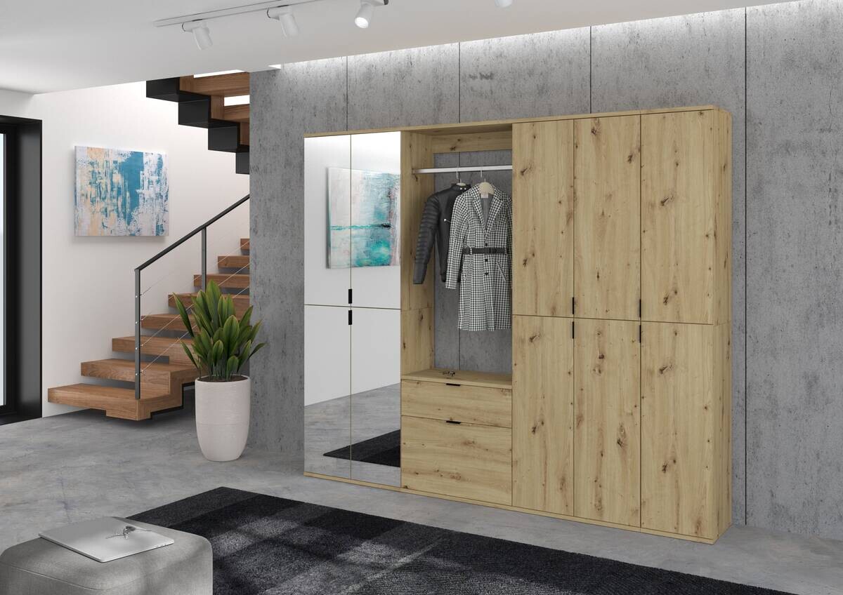 Garderobe PROJEKT Eiche Artisan Nachbildung Spiegel B/H/T: ca. 213x193x34 cm