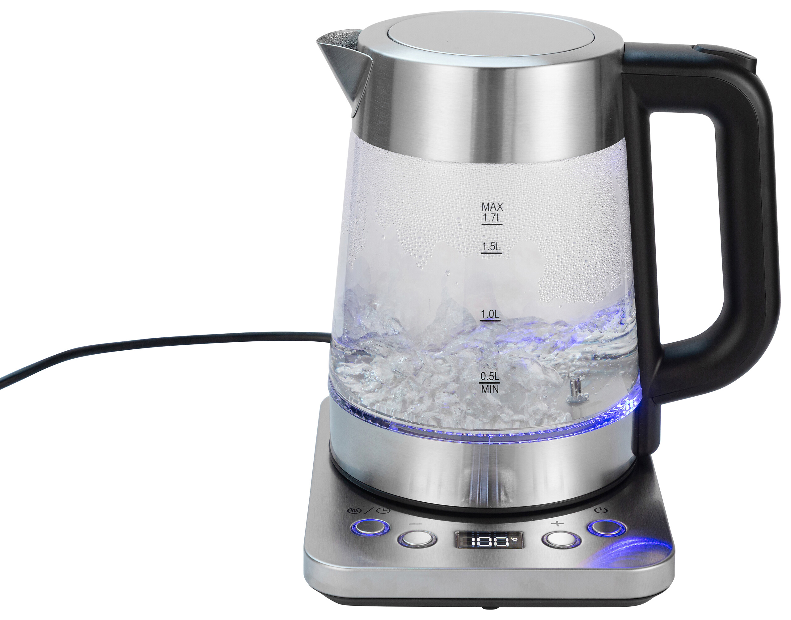 POCOline Wasserkocher silber Edelstahl Glas Kunststoff B/H/L: ca. 22,1x24,2x23,1 cm ca. 1,7 l